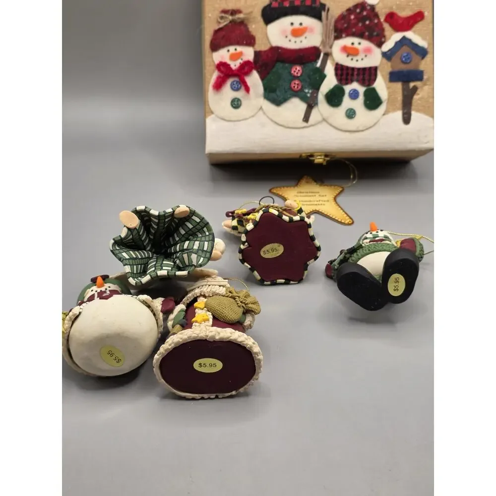 Vintage Christmas Ornament Lot Resin Santa Angels Snowman Handmade Box